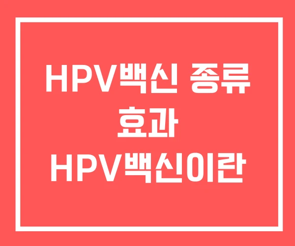 HPV백신 종류 효과 HPV백신이란