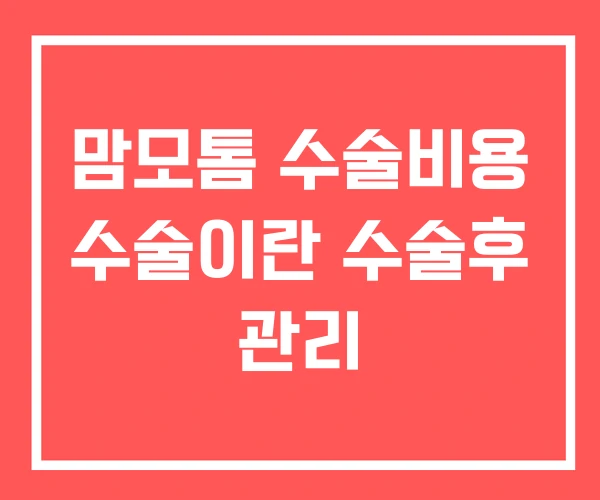 맘모톰 수술비용 수술이란 수술후 관리