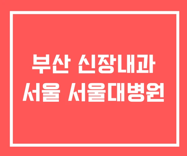 부산 신장내과 서울 서울대병원