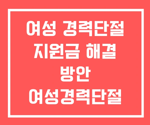 여성 경력단절 지원금 해결 방안 여성경력단절